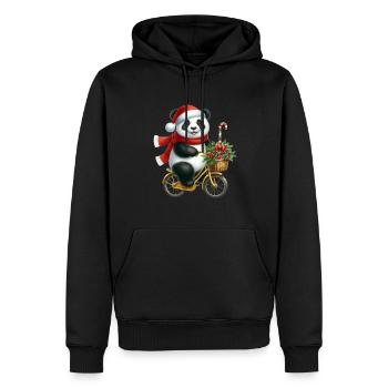 Weihnachtlicher Panda Auf Fahrrad Mit Schal Und - Männer Premium Bio Hoodie - Schwarz - Vorne - Nico (187cm)