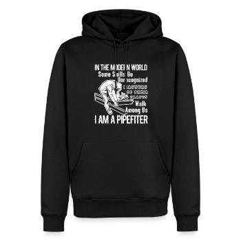 Pipefitter I Am A Pipefitter - Men’s Premium Organic Hoodie - black - Front - Nico (187cm)