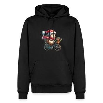 Hérisson mignon avec chapeau de père Noël à vélo - Sweat à capuche Premium bio Homme - noir - Devant - Nico (187cm)