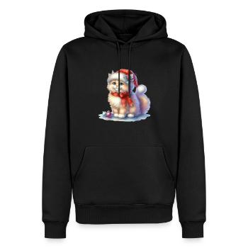Niedliche Weihnachtskatze Mit Weihnachtsmütze - Männer Premium Bio Hoodie - Schwarz - Vorne - Nico (187cm)