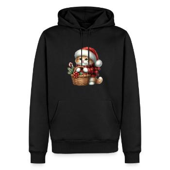 Weihnachtliche Katze Mit Korb Und Mütze - Männer Premium Bio Hoodie - Schwarz - Vorne - Nico (187cm)