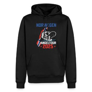 Norwegen Angeltour 2025 Geschenkidee - Männer Premium Bio Hoodie - Schwarz - Vorne - Nico (187cm)