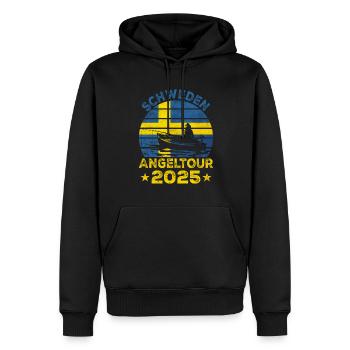 Schweden Angeltour 2025 Angeltrip - Männer Premium Bio Hoodie - Schwarz - Vorne - Nico (187cm)