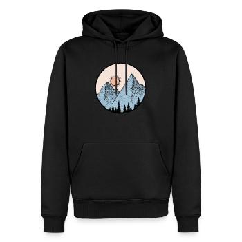 paysage montagne, logo rond - Sweat à capuche Premium bio Homme - noir - Devant - Nico (187cm)