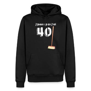 Anniversaire 40 ans Expression 40 Balais humour - Sweat à capuche Premium bio Homme - noir - Devant - Nico (187cm)