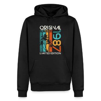 Octobre 1987 Cadeau d’anniversaire de naissance - Sweat à capuche Premium bio Homme - noir - Devant - Nico (187cm)