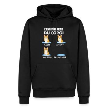 L'Entrainement du Corgi Education Chien - Sweat à capuche Premium bio Homme - noir - Devant - Nico (187cm)