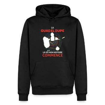 Ile de la Guadeloupe là où commence mon Histoire - Sweat à capuche Premium bio Homme - noir - Devant - Nico (187cm)