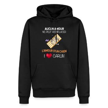 Mon chien Carlin - Sweat à capuche Premium bio Homme - noir - Devant - Nico (187cm)