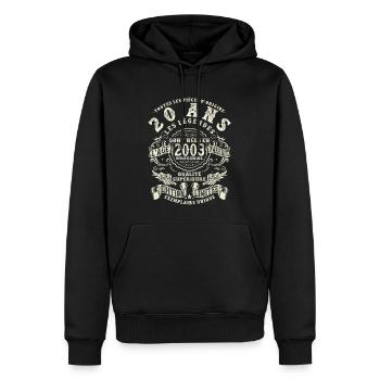 20 ans - anniversaire 2003 - Sweat à capuche Premium bio Homme - noir - Devant - Nico (187cm)