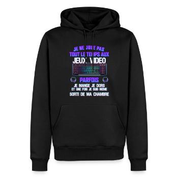 Je ne joue pas tout le temps aux jeux vidéo - Sweat à capuche Premium bio Homme - noir - Devant - Nico (187cm)