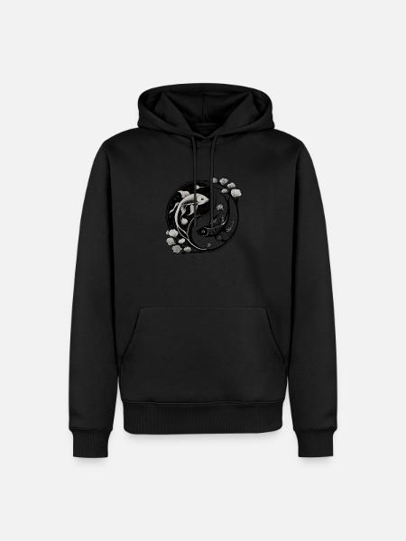 Yin e yang, simbolo di serenità - Felpa con cappuccio ecologica premium da uomo - nero