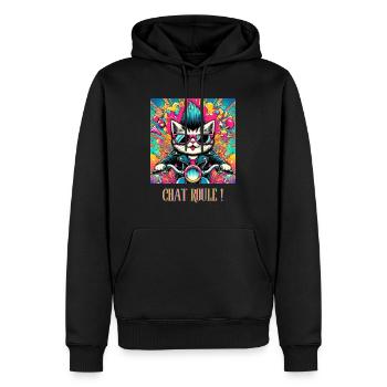 Chat roule ! - Sweat à capuche Premium bio Homme - noir - Devant - Nico (187cm)