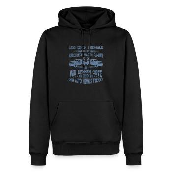 Abschleppdienst wir kennen Orte an denen du dein - Männer Premium Bio Hoodie - Schwarz - Vorne - Nico (187cm)