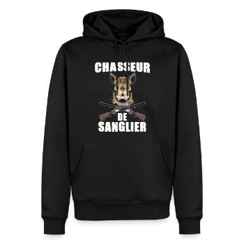 Chasseur De Sanglier Plaisir De la Chasse - Sweat à capuche Premium bio Homme - noir - Devant - Nico (187cm)