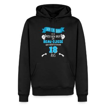 Beau gosse 18 ans Anniversaire Message Drôle - Sweat à capuche Premium bio Homme - noir - Devant - Nico (187cm)