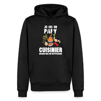 Papy Aime La Cuisine Cadeau Homme Cuisinier - Sweat à capuche Premium bio Homme - noir - Devant - Nico (187cm)
