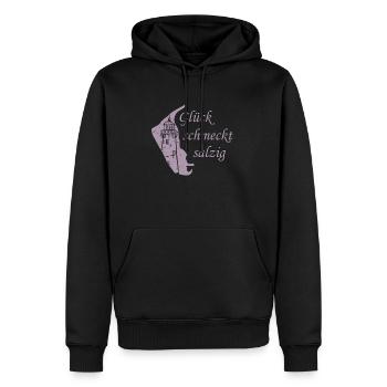 Amrum Urlaub Glück schmeckt salzig - Männer Premium Bio Hoodie - Schwarz - Vorne - Nico (187cm)