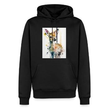 Cerf mignon style aquarelle - Sweat à capuche Premium bio Homme - noir - Devant - Nico (187cm)