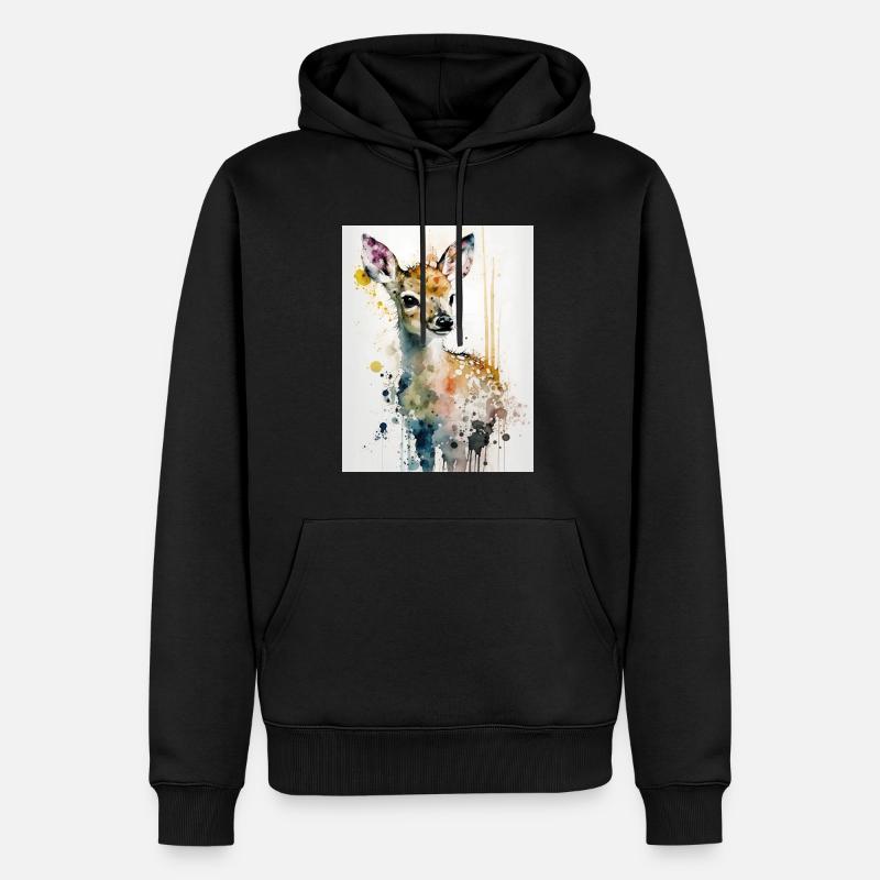 Cerf mignon style aquarelle - Sweat à capuche Premium bio Homme - noir