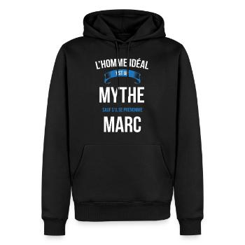 Marc idéal mythe cadeau noël - Sweat à capuche Premium bio Homme - noir - Devant - Nico (187cm)