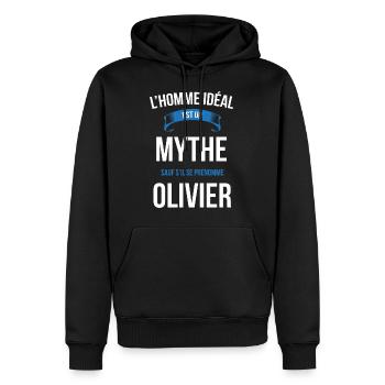 Olivier idéal mythe cadeau noël - Sweat à capuche Premium bio Homme - noir - Devant - Nico (187cm)