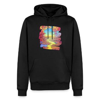 Pinselstrich Traumland mit Fluss | Geschenk - Männer Premium Bio Hoodie - Schwarz - Vorne - Nico (187cm)