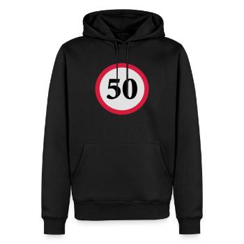 geschwindigkeitstafel_50 - Männer Premium Bio Hoodie - Schwarz - Vorne - Nico (187cm)