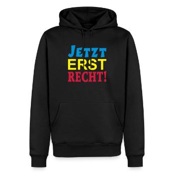 NOW ONLY RIGHT! - Men’s Premium Organic Hoodie - black - Front - Nico (187cm)