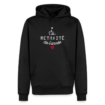 Élu retraité de l'année / humour retraite - Sweat à capuche Premium bio Homme - noir - Devant - Nico (187cm)