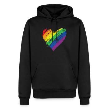 LGBT Arc-en-ciel Gay Coeur Homosexualité - Sweat à capuche Premium bio Homme - noir - Devant - Nico (187cm)