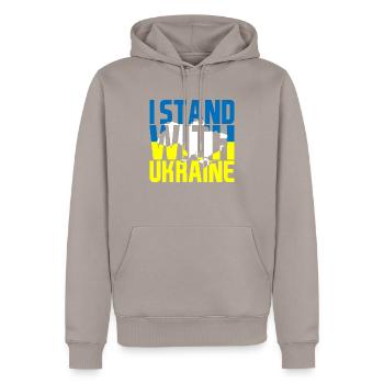 I Stand With Ukraine Map Ukraine - Men’s Premium Organic Hoodie - taupe - Front - Nico (187cm)