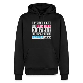 BEAUTES-Citation sur les beautés - Sweat à capuche Premium bio Homme - noir - Devant - Nico (187cm)