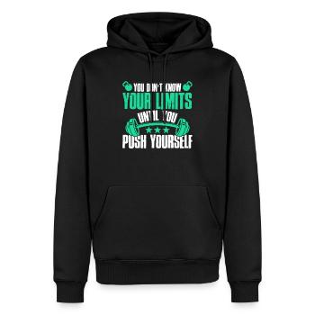no limit push fitness - Männer Premium Bio Hoodie - Schwarz - Vorne - Nico (187cm)