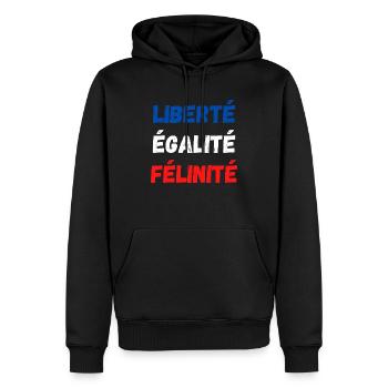 Liberté égalité félinité - Sweat à capuche Premium bio Homme - noir - Devant - Nico (187cm)
