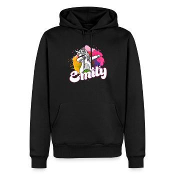 EMILY - Beautiful name with dabbing unicorn - Men’s Premium Organic Hoodie - black - Front - Nico (187cm)
