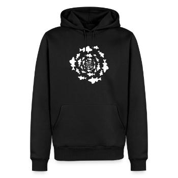 École de perche - Pêche, cadeau de pêcheur - Sweat à capuche Premium bio Homme - noir - Devant - Nico (187cm)