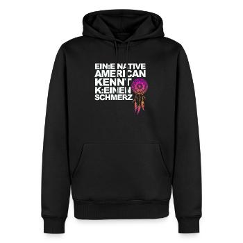 Selbstironie: Woke, Gendern & kulturelle Aneignung - Männer Premium Bio Hoodie - Schwarz - Vorne - Nico (187cm)