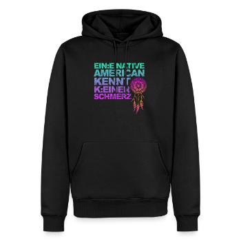 Satire über Gendern und kulturelle Aneignung - Männer Premium Bio Hoodie - Schwarz - Vorne - Nico (187cm)