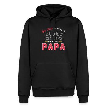 Un jour je serai un super héros comme mon papa - Sweat à capuche Premium bio Homme - noir - Devant - Nico (187cm)