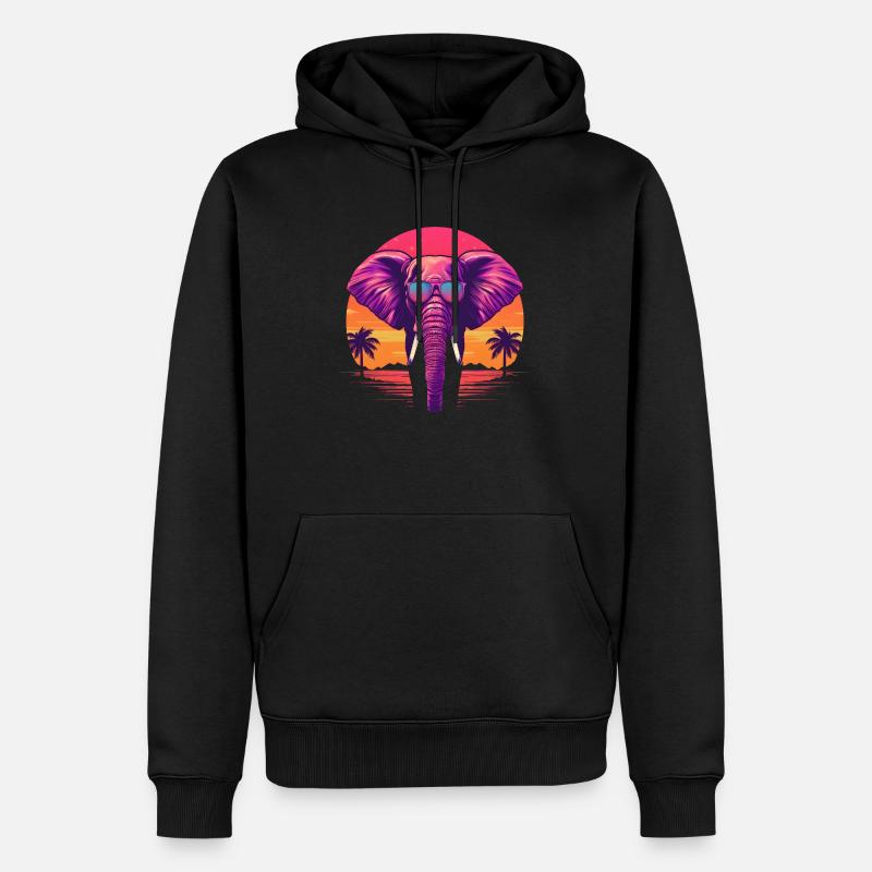 Synthwave Elephant Sunset - Sweat à capuche Premium bio Homme - noir