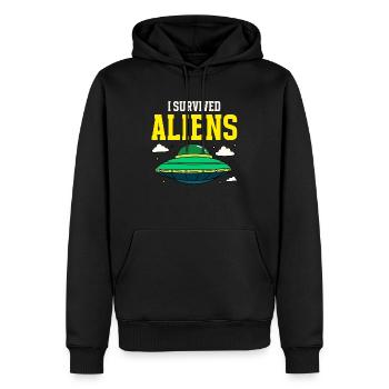 Ich habe Aliens Retro Flying Saucer überlebt - Männer Premium Bio Hoodie - Schwarz - Vorne - Nico (187cm)