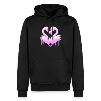 Flamants roses coeur | Cœur de flamant rose - Sweat à capuche Premium bio Homme - noir - Devant - Nico (187cm)
