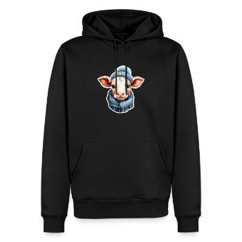 Joli veau avec chapeau et écharpe - Sweat à capuche Premium bio Homme - noir - Devant - Nico (187cm)
