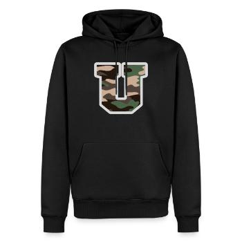 lettre U camouflage militaire-idée cadeau - Sweat à capuche Premium bio Homme - noir - Devant - Nico (187cm)
