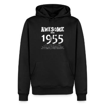1955 - 69e anniversaire légendaire - Sweat à capuche Premium bio Homme - noir - Devant - Nico (187cm)
