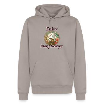 Enjoy don't destroy earth day - Men’s Premium Organic Hoodie - taupe - Front - Nico (187cm)