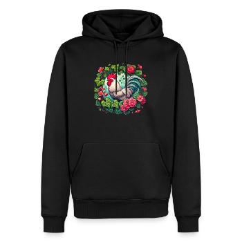 Hahn - Männer Premium Bio Hoodie - Schwarz - Vorne - Nico (187cm)