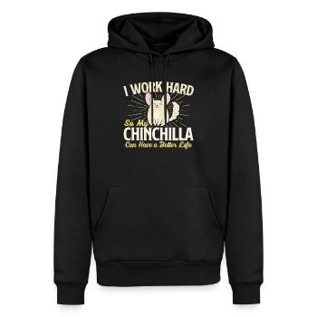 Ich arbeite hart, also mein Chinchilla - Nagetierliebhaber - Männer Premium Bio Hoodie - Schwarz - Vorne - Nico (187cm)