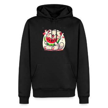 Chat à la pastèque, Kawaii Love Cats - Sweat à capuche Premium bio Homme - noir - Devant - Nico (187cm)